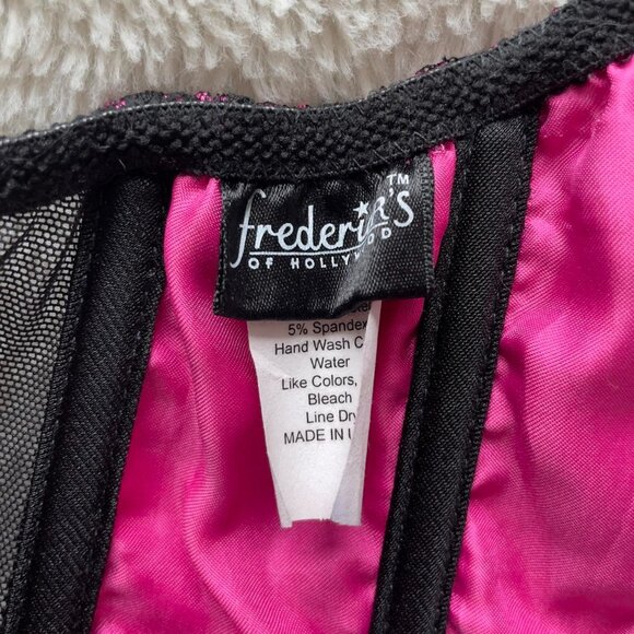 Frederick's of Hollywood | Black & fuchsia pink lace corset with bows | Size 34 - Picture 7 of 8
